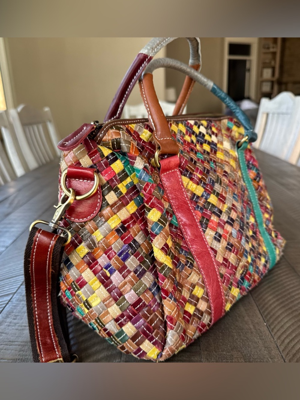 Charmés Los Angeles Leather Woven Multicolor Handbag - Shoulder Purse - Picture 7 of 16